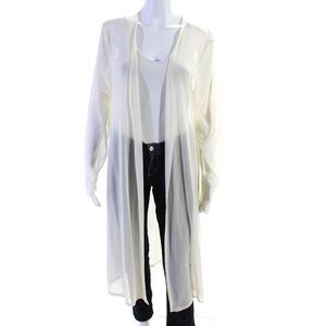 Origami Womens Long Sheer Mesh Open Front Robe Cardigan Ivory Size Medium
